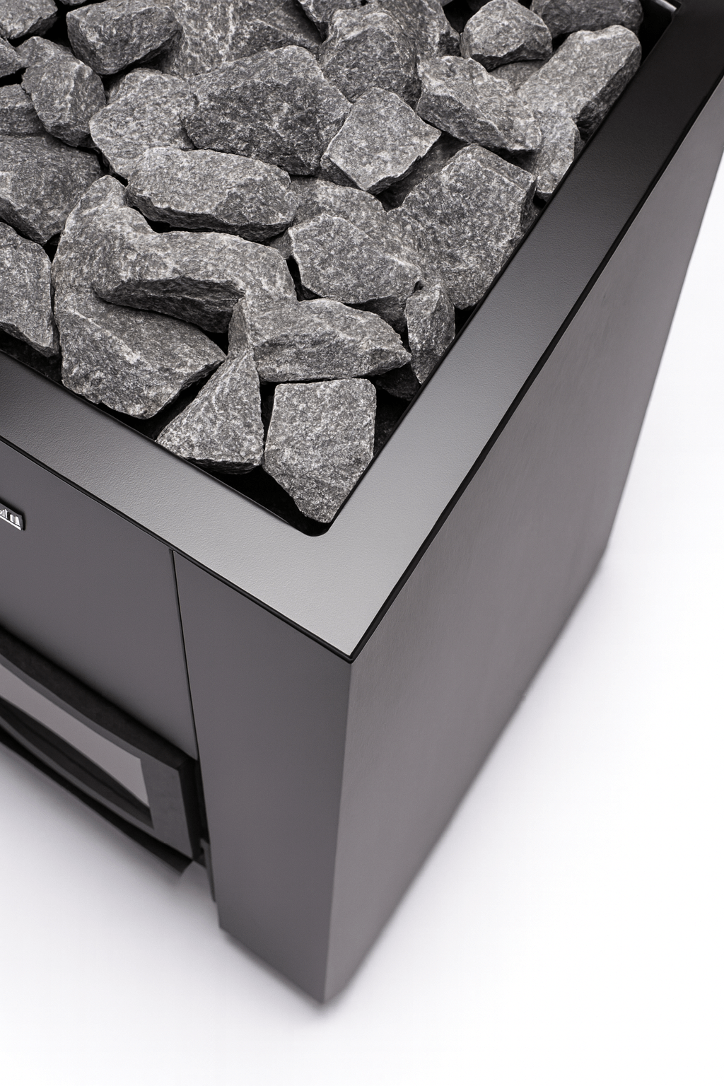 Narvi Kaamos 20 wood sauna stove featuring a sleek design and volcanic stones on top
