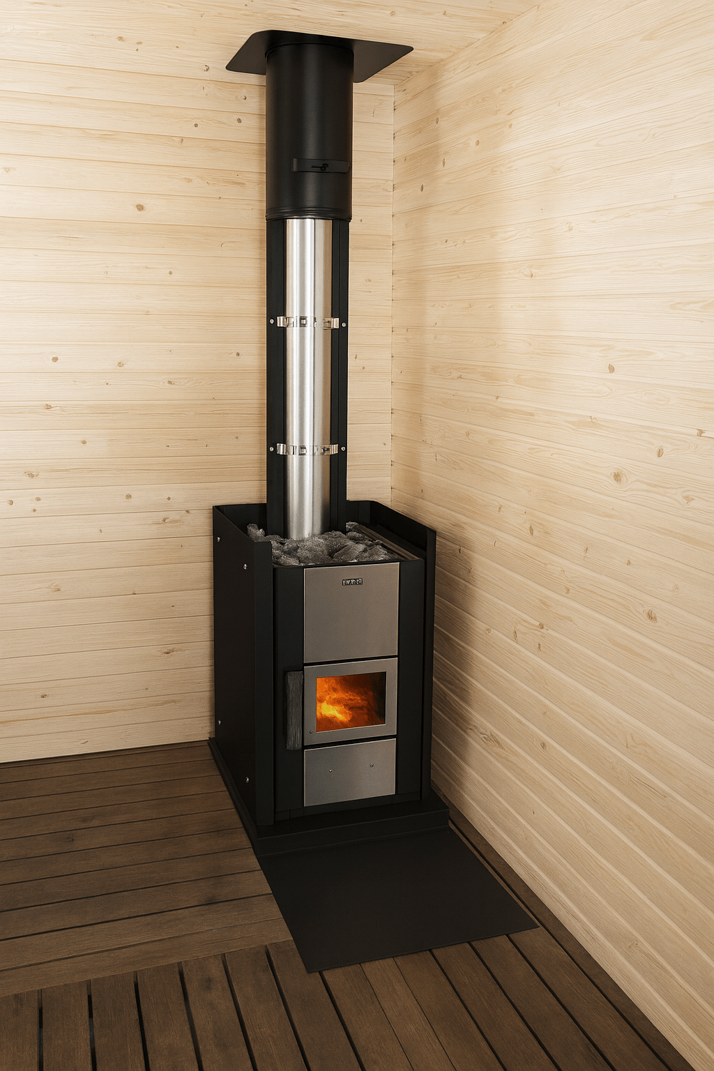 Narvi Kuru wood-burning sauna stove with modern design for efficient heat and comfort in saunas