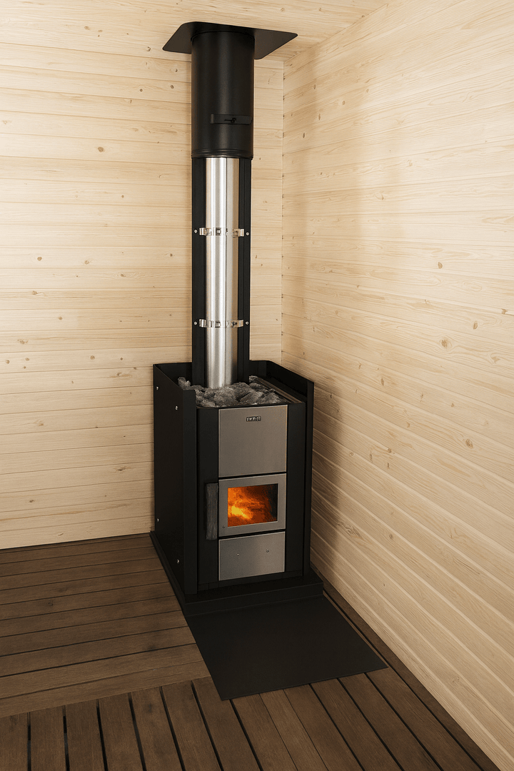 Narvi Kuru wood-burning sauna stove with modern design for efficient heat and comfort in saunas