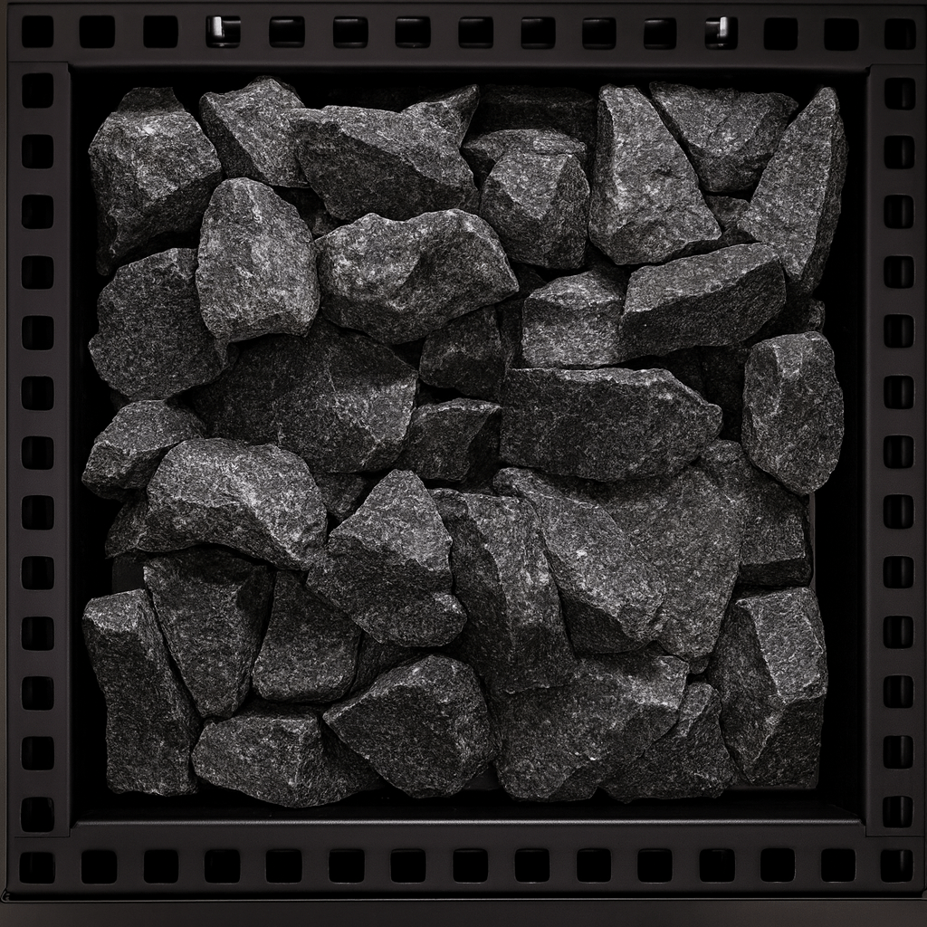 Narvi Kuru wood-burning sauna stove with stones for efficient heat retention and sauna enjoyment