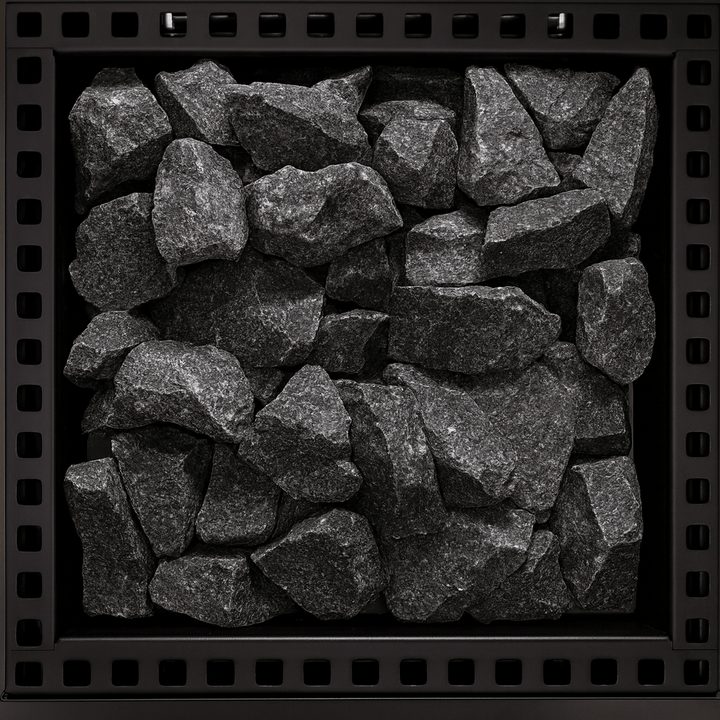 Narvi Kuru wood-burning sauna stove with stones for efficient heat retention and sauna enjoyment