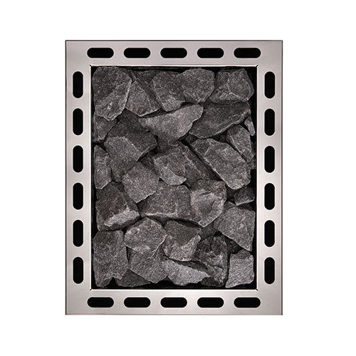Narvi wood burning sauna stove with durable rocks and metal frame for efficient heating