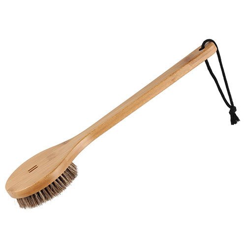 Rento Natural Bath Brush for Sauna with a Long Wooden Handle and Soft Bristles for Gentle Exfoliation