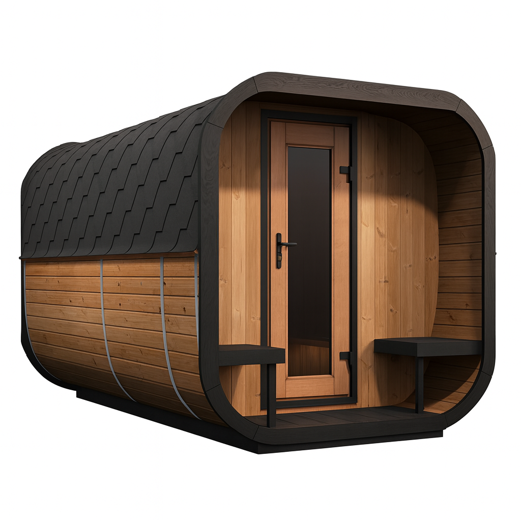 My Luxury Home Spa outdoor home sauna suite cedar barrel design with front benches and glass door