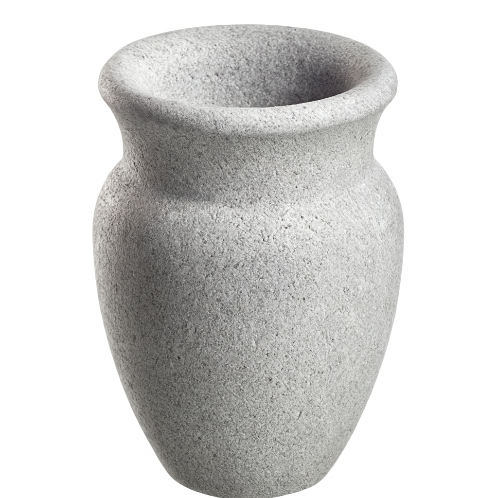 Hukka soapstone sauna aroma cup in light gray with flared rim and textured stone surface for sauna scents