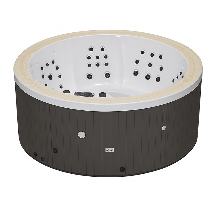 Oscar Studio Series hot tub with a round design and multiple jets for relaxation and comfort