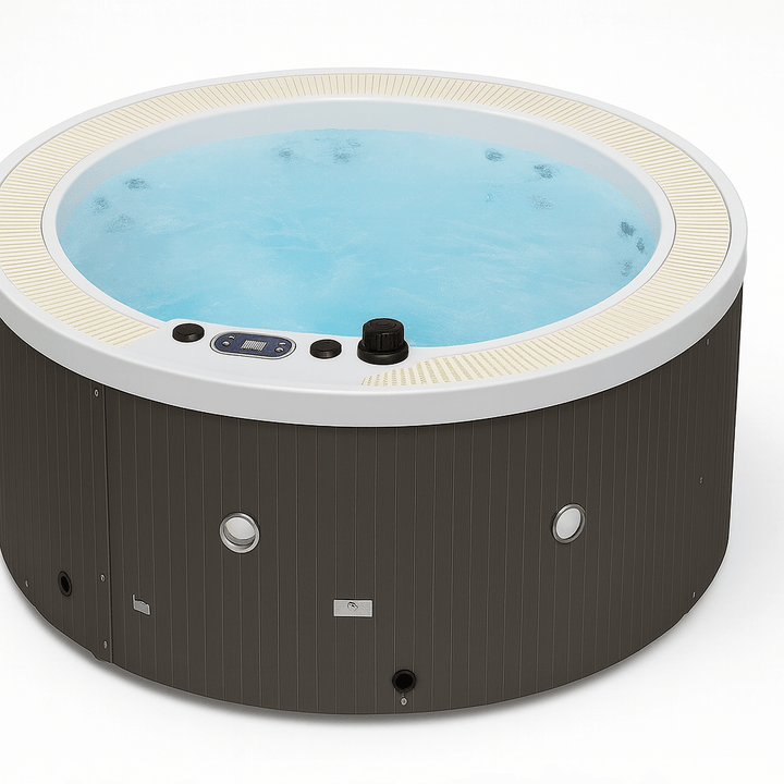 Oscar Studio Series hot tub with a round design and soothing blue water for relaxation and comfort