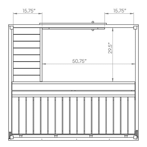 SaunaLife traditional outdoor home sauna kit blueprint with detailed interior dimensions