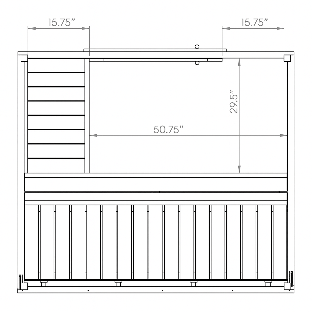 Traditional outdoor home sauna kit design with dimensions featuring benches and a door layout