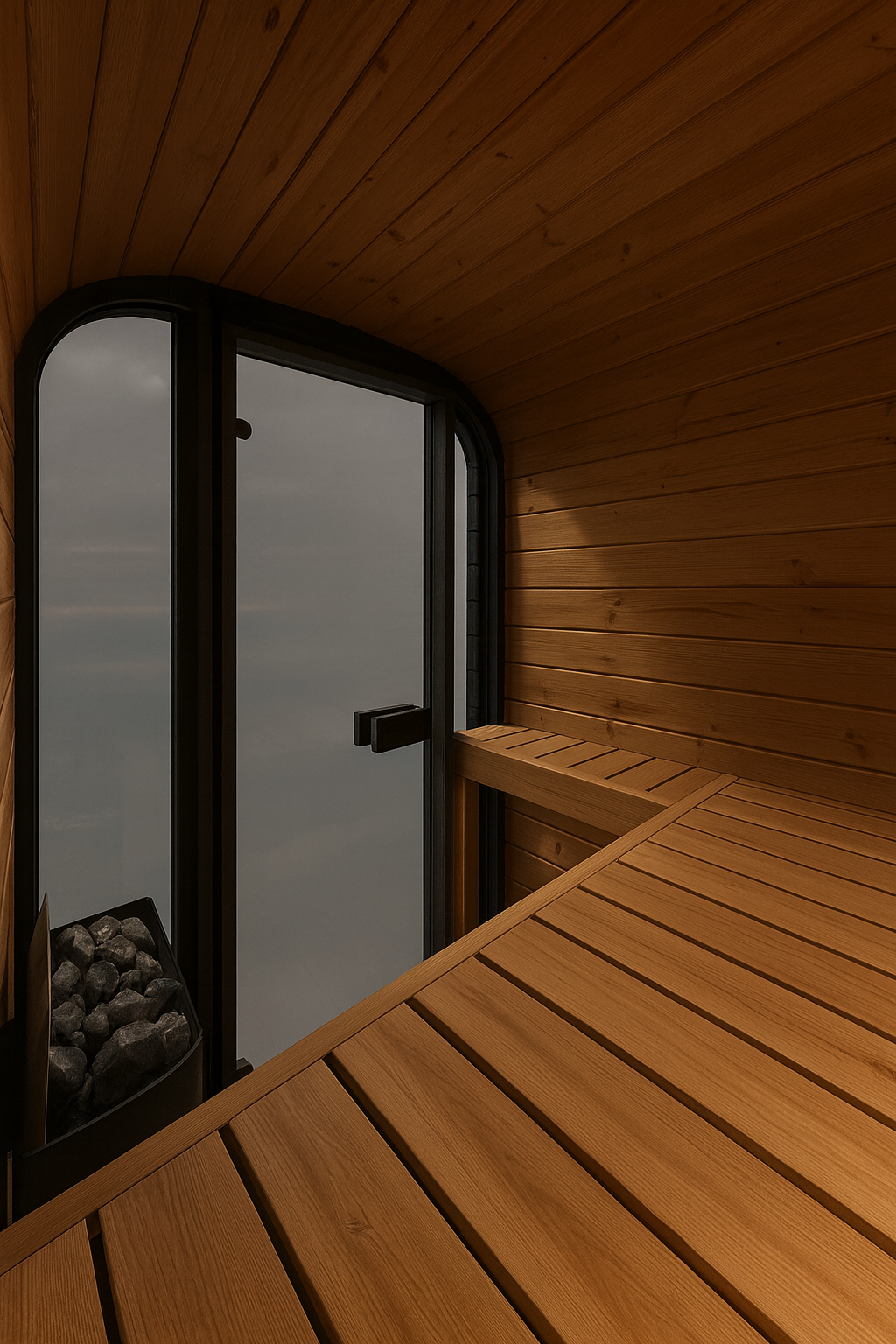 SaunaLife traditional indoor wooden sauna with bench and heater part of outdoor home sauna kit