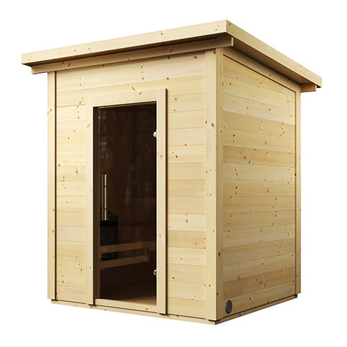 SaunaLife traditional outdoor home sauna kit made of natural wood with glass door