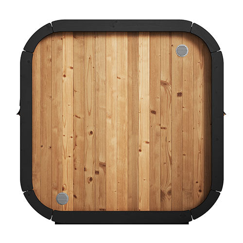 SaunaLife traditional outdoor home sauna kit top view showing wooden planks and ventilation