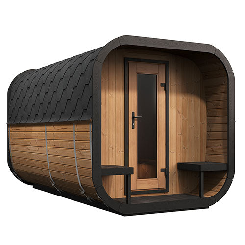 My Luxury Home Spa traditional outdoor home sauna suite with wooden exterior and black roof shingles
