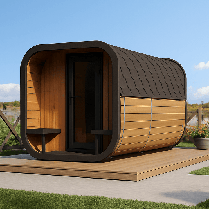 Modern outdoor home sauna suite by My Luxury Home Spa with a sleek design and wooden finish