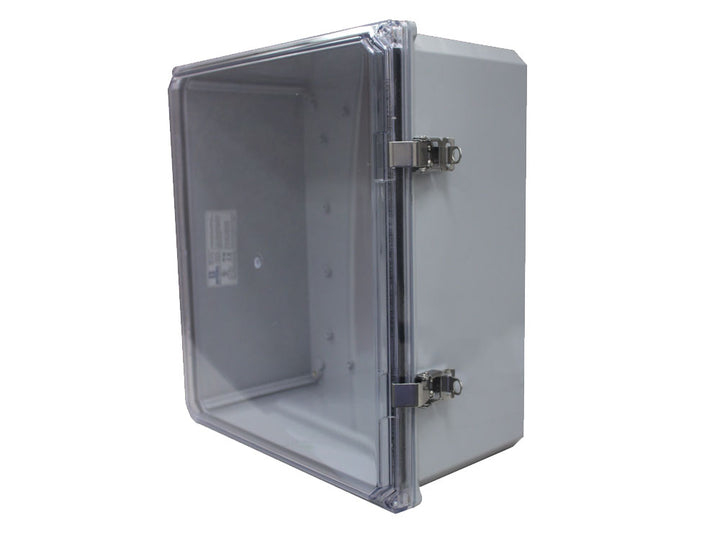 SaunaLife outdoor spa lighting equipment box with transparent door and secure metal latches