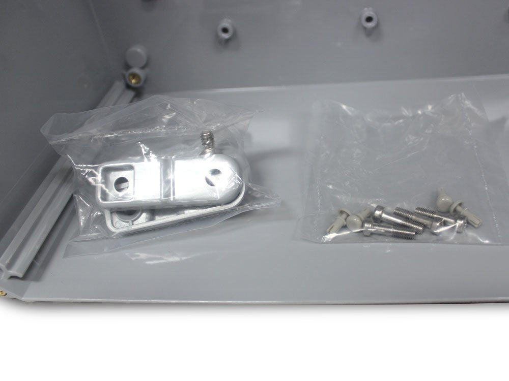 SaunaLife outdoor spa lighting equipment box with metal fittings and screws for installation