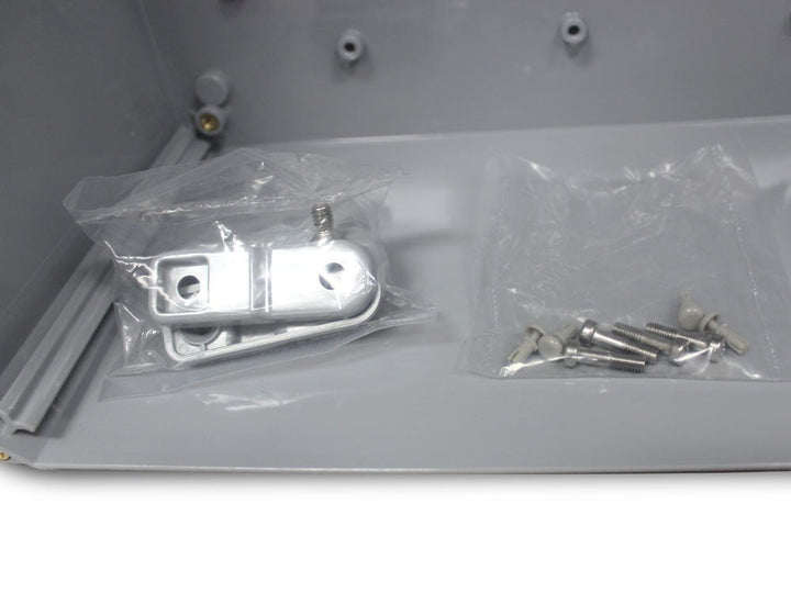 SaunaLife outdoor spa lighting equipment box with metal fittings and screws for installation