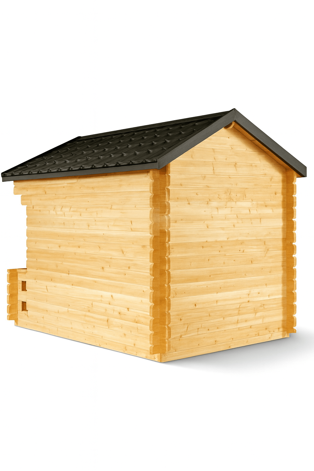 Leisurecraft outdoor wooden sauna cabin with natural wood finish and sloped roof design