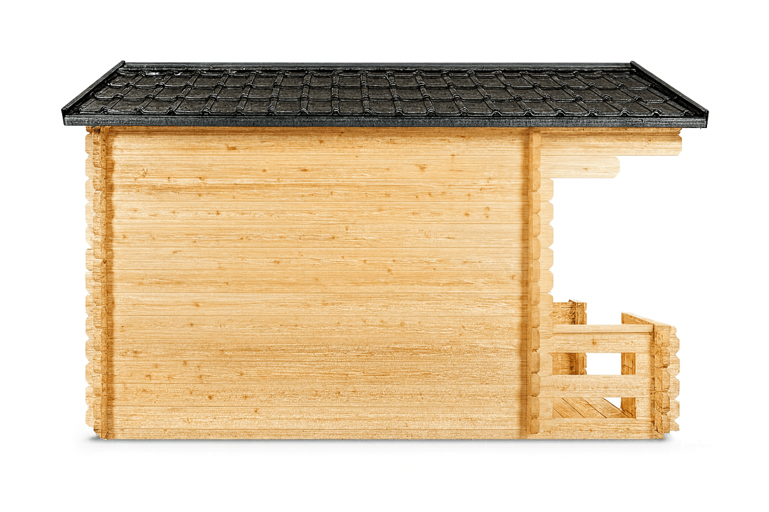 Leisurecraft outdoor wooden sauna cabin with a natural wood finish and a sloped roof