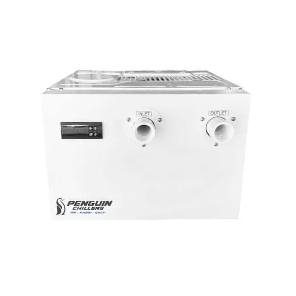 Penguin Chillers stainless steel water chiller with inlet and outlet connections for efficient cooling