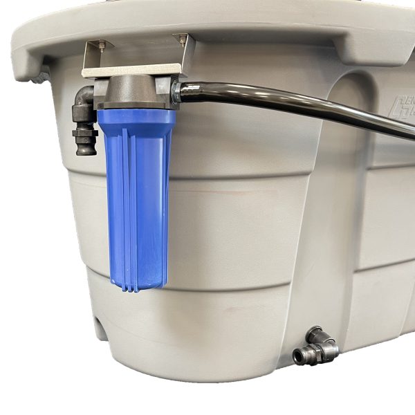 Penguin Chillers cold therapy chiller tub with blue filtration component and gray exterior