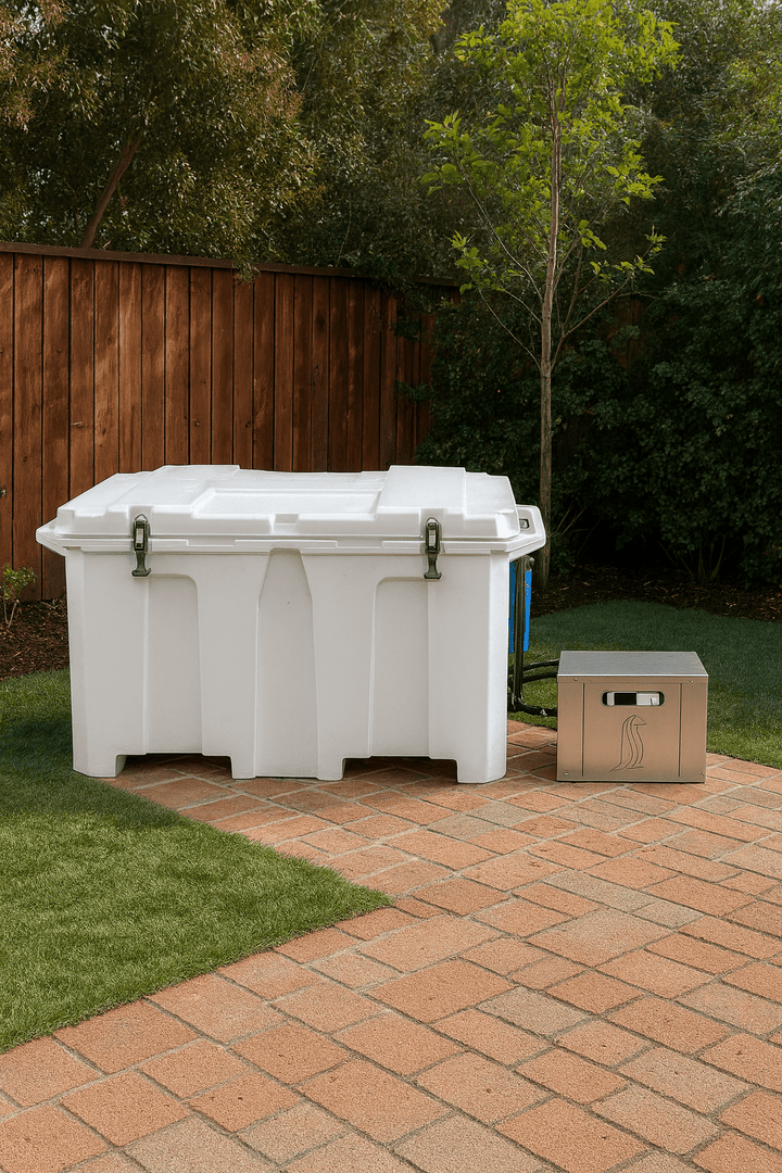 Penguin Chillers cold therapy chiller tub in backyard with modern design and efficient cooling system