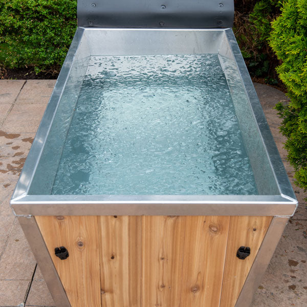 Leisurecraft Polar Plunge Tub for sale featuring stainless steel and natural wood design for cold therapy