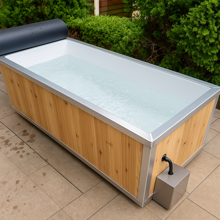 Leisurecraft Polar Plunge Tub for sale featuring a sleek design with a wooden exterior and spacious interior