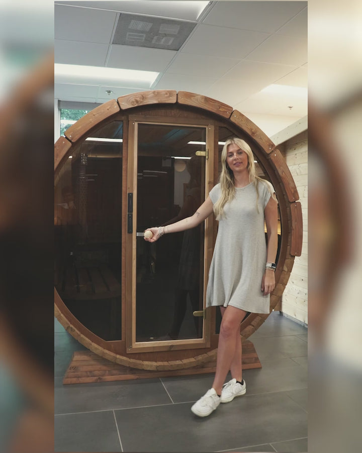 SaunaLife Model E7G Sauna Barrel Glass Front ERGO Series Sauna Barrel