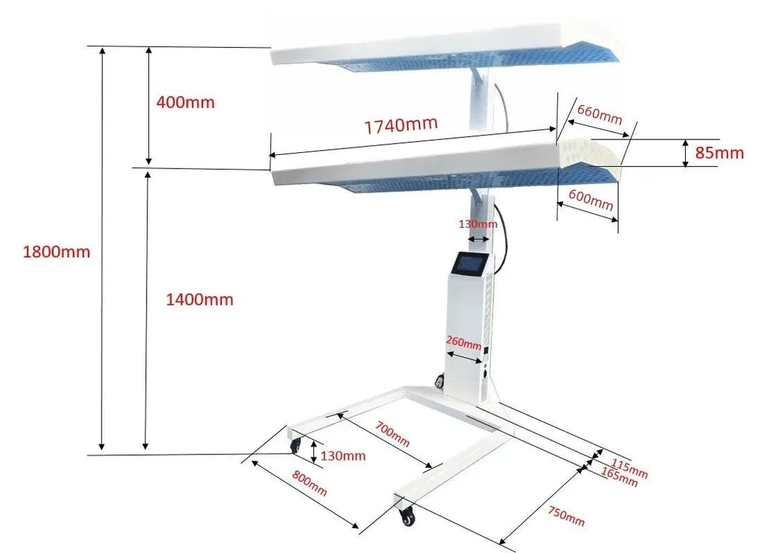 Vacuactivus red light therapy bed for home with adjustable height and dual panels for effective treatment
