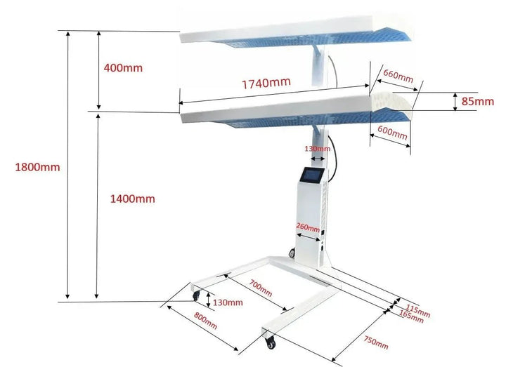 Vacuactivus red light therapy bed for home with adjustable height and dual panels for effective treatment