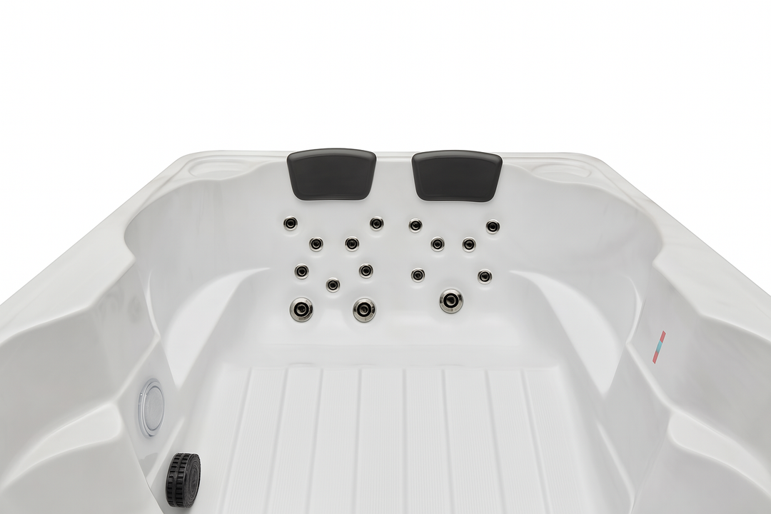 Luxury Spa Regal Studio Series hot tub with dual headrests and multiple massage jets in white