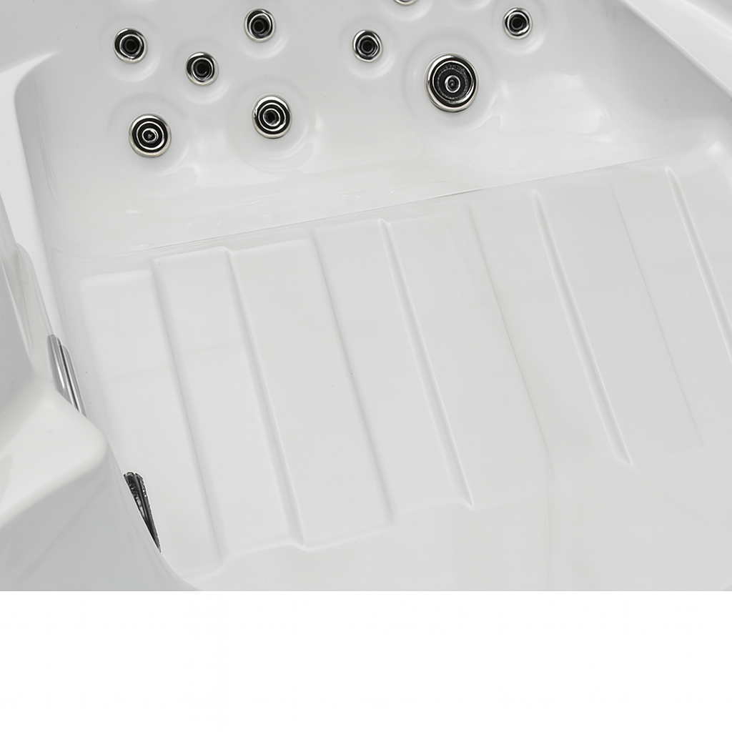 Close-up of white interior jets and seating area of Regal Studio Series hot tub by Luxury Spa