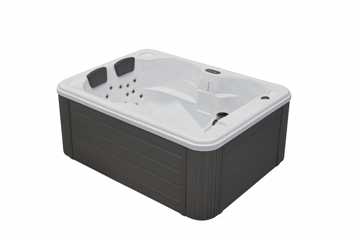 Luxury Spa Regal Studio Series hot tub in white with dark brown exterior and dual headrests