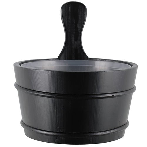 Rento 4Living sauna bucket in sleek black with a wooden handle for spa relaxation