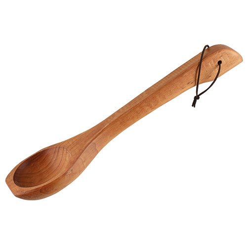 Rento alder wood sauna ladle with a long handle and leather cord for easy storage