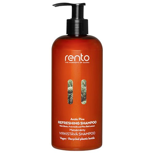 Rento Arctic Pine Refreshing Shampoo in a recycled bottle with natural ingredients for a rejuvenating wash