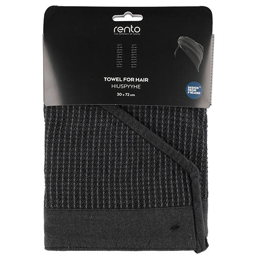 Rento Kenno hair towel in black, designed for quick drying and easy hair styling