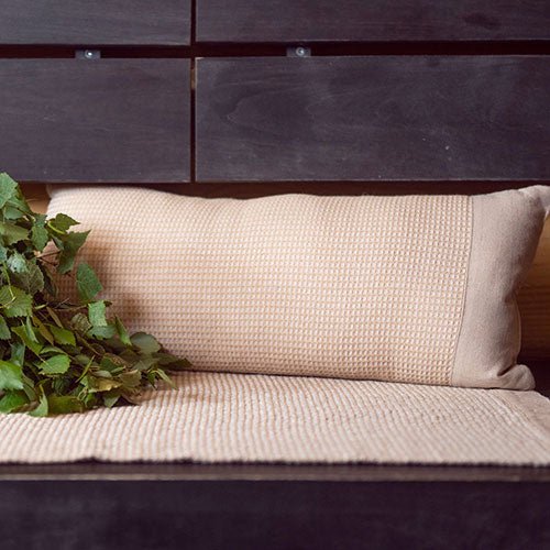 Rento Kenno sauna pillow in beige with textured fabric for comfort in sauna sessions