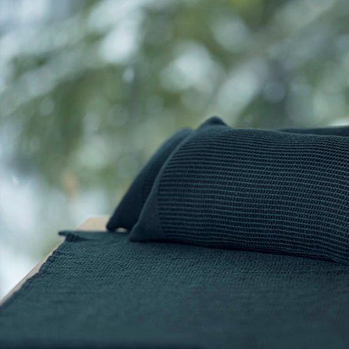 Rento Kenno seat cover for sauna in dark green fabric with soft texture and contour support