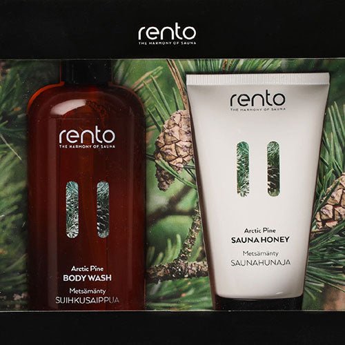 Rento Luxury Body Gift Set featuring Arctic Pine Body Wash and Sauna Honey for pampering skincare.