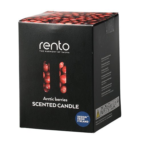 Rento luxury soy scented candle in Arctic Berries fragrance with elegant packaging for a cozy ambiance