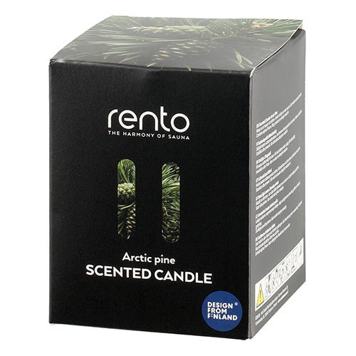 Rento luxury soy scented candle in Arctic pine scent with elegant packaging for a calming atmosphere