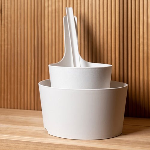 Rento Pisara sauna bucket in white, perfect for enjoying a traditional sauna experience
