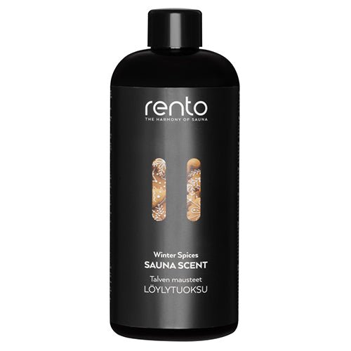 Rento sauna scent in a black bottle with winter spices fragrance for an aromatic sauna experience