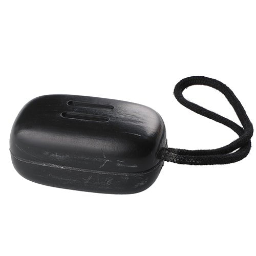 Rento sauna soap bar in black with a convenient hanging rope for easy use in the sauna