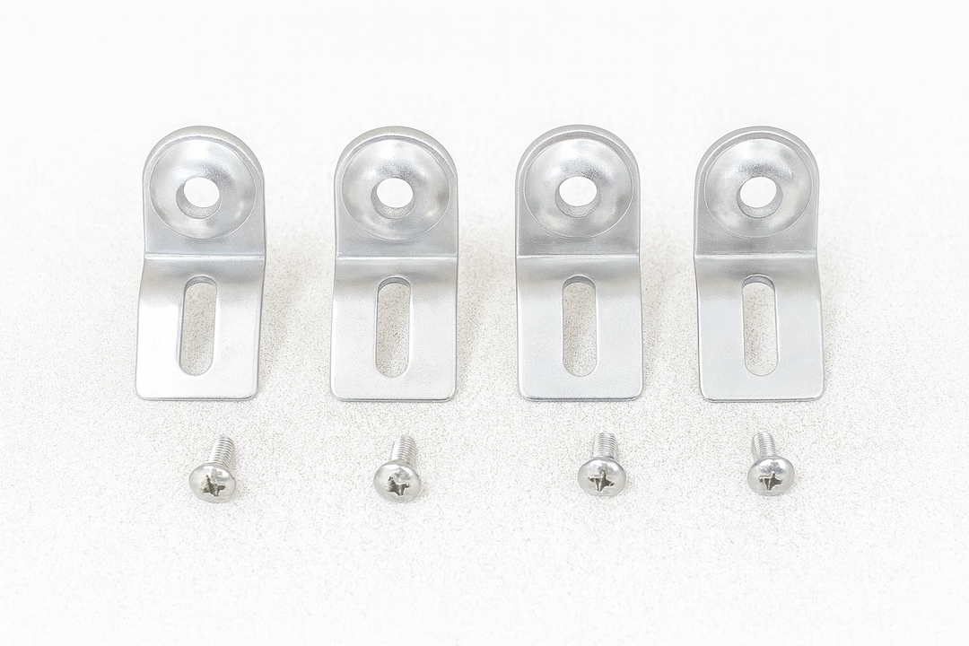 SaunaLife stainless steel mounting brackets and screws for sauna control panel enclosure installation