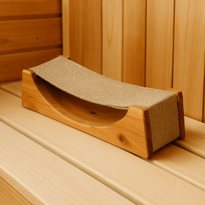 SaunaLife sauna headrest for home spa made from natural wood for ultimate comfort and relaxation