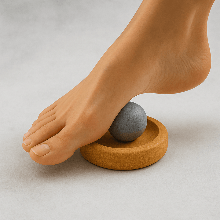 Hukka sauna massage sphere designed for foot relaxation with a comfortable base for easy use