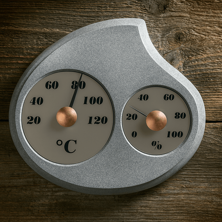 Hukka sauna thermometer and hygrometer with dual gauges for temperature and humidity measurement